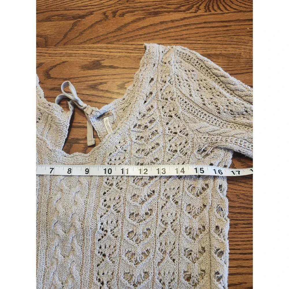 Free People Cable Knit Sweater Womens Size Large Beige Open Back Bow Lightweight